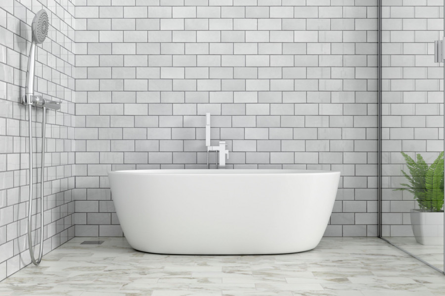 Bathroom interior bathtub, 3D rendering